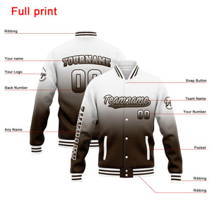 Chaqueta universitaria personalizada estilo Letterman para hombres-mujeres y jóvenes-color blanco con degradado marrón