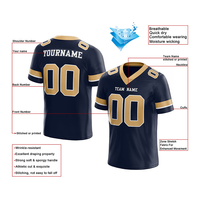 customized authentic football jersey apricot navy-gold mesh
