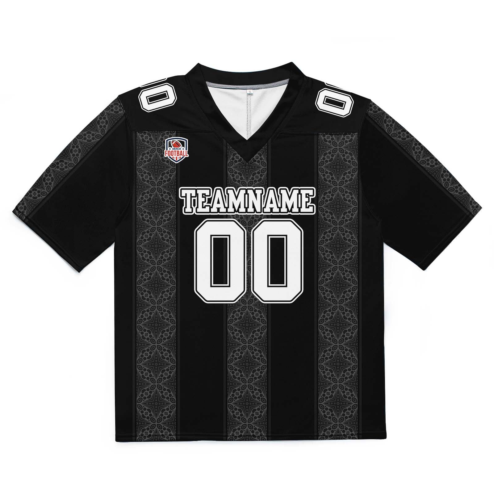 Camiseta de fútbol personalizada con franja estampada con el nombre y el número del equipo -Negra