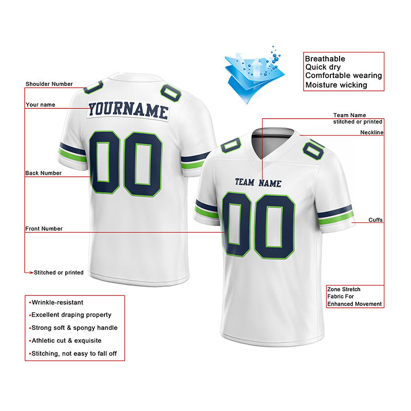 customized authentic football jersey white black -green mesh