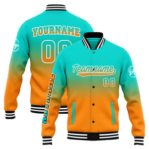 Chaqueta universitaria personalizada estilo Letterman para hombres-mujeres y jóvenes-color verde azulado y naranja