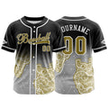 Camiseta de béisbol personalizada negra y amarilla con botones para hombre mujer adulto y joven Estampado de nombre número y logotipo