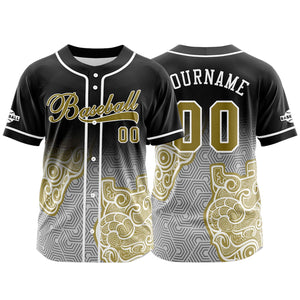 Camiseta de béisbol personalizada negra y amarilla con botones para hombre mujer adulto y joven Estampado de nombre número y logotipo