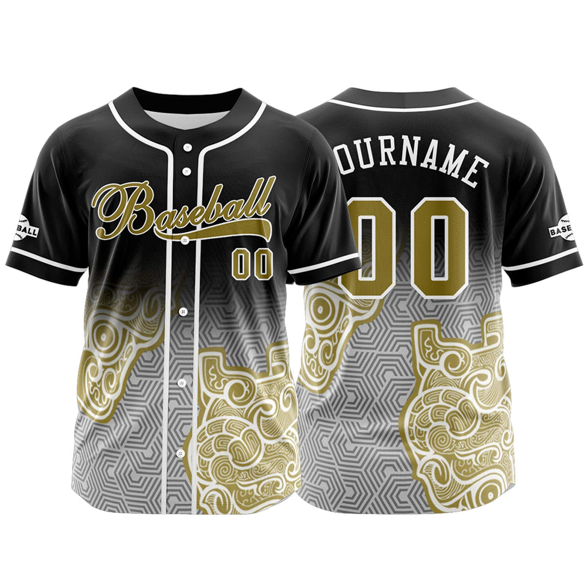 Camiseta de béisbol personalizada negra y amarilla con botones para hombre mujer adulto y joven Estampado de nombre número y logotipo