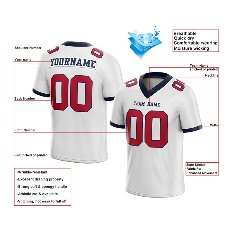 customized authentic football jersey white red-navy  mesh