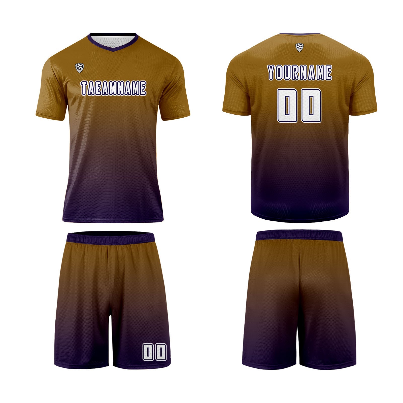 Conjunto personalizado de camiseta de uniforme marrón y morado para niños y adultos