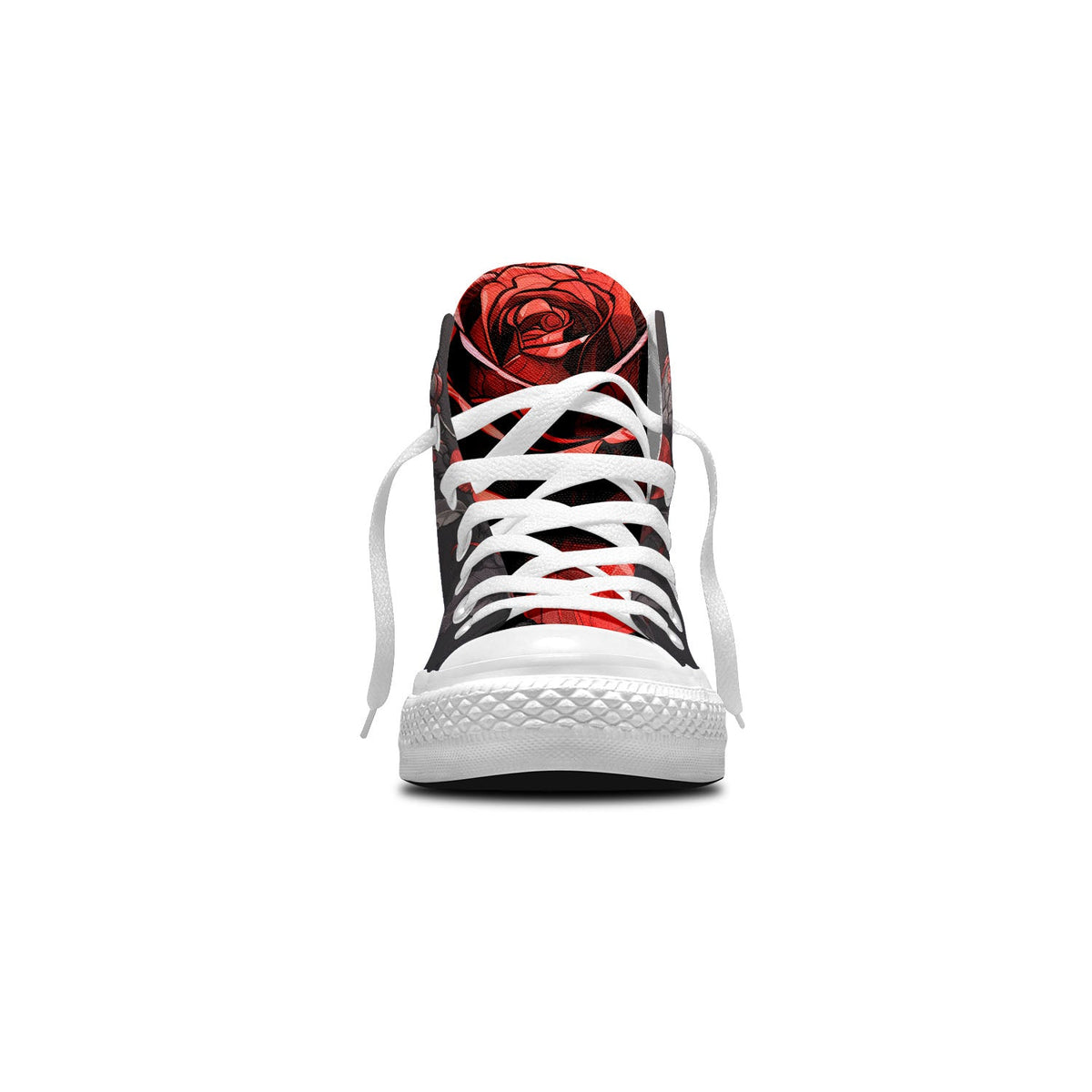 Sombras Carmesí: Déjese seducir por la oscura elegancia de las rosas rojas en nuestras zapatillas de lona de media caña