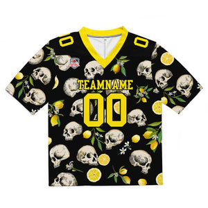Camiseta de fútbol personalizada con nombre y número del equipo bordados y estampado de calavera -Amarillo limón