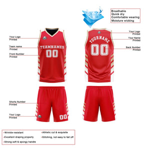 Traje de baloncesto reversible personalizado rojo-azul marino y dorado para adultos y niños