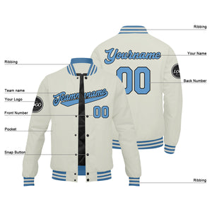 Chaqueta universitaria personalizada estilo Letterman para hombres-mujeres y jóvenes-color crema y azul claro