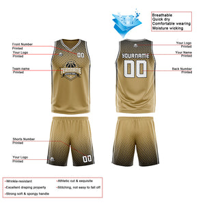 Traje de baloncesto reversible personalizado en oro antiguo-negro y blanco para adultos y niños