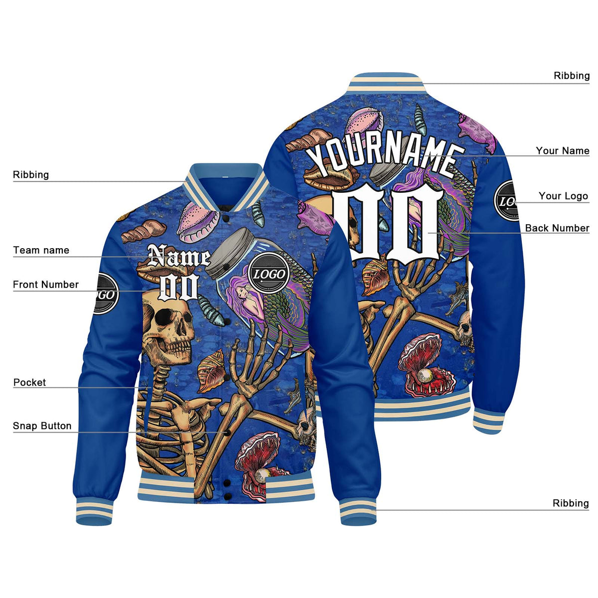 Chaqueta universitaria personalizada estilo Letterman para hombres-mujeres y jóvenes-color azul