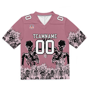 Camiseta de fútbol personalizada con nombre y número del equipo impresos y bordados-color rosa