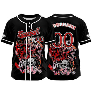 Camiseta de béisbol negra personalizada con botones para hombre mujer adulto y joven Nombre número y logotipo impresos