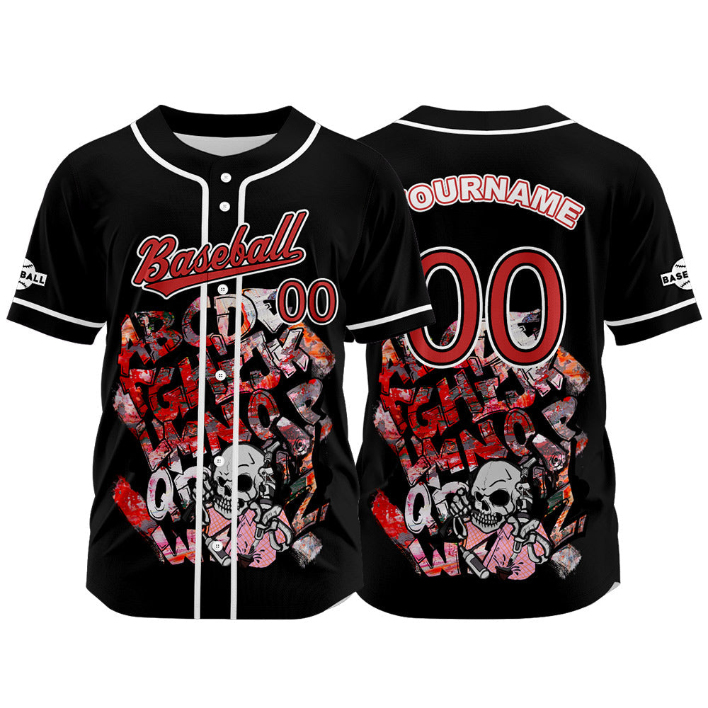 Camiseta de béisbol negra personalizada con botones para hombre mujer adulto y joven Nombre número y logotipo impresos