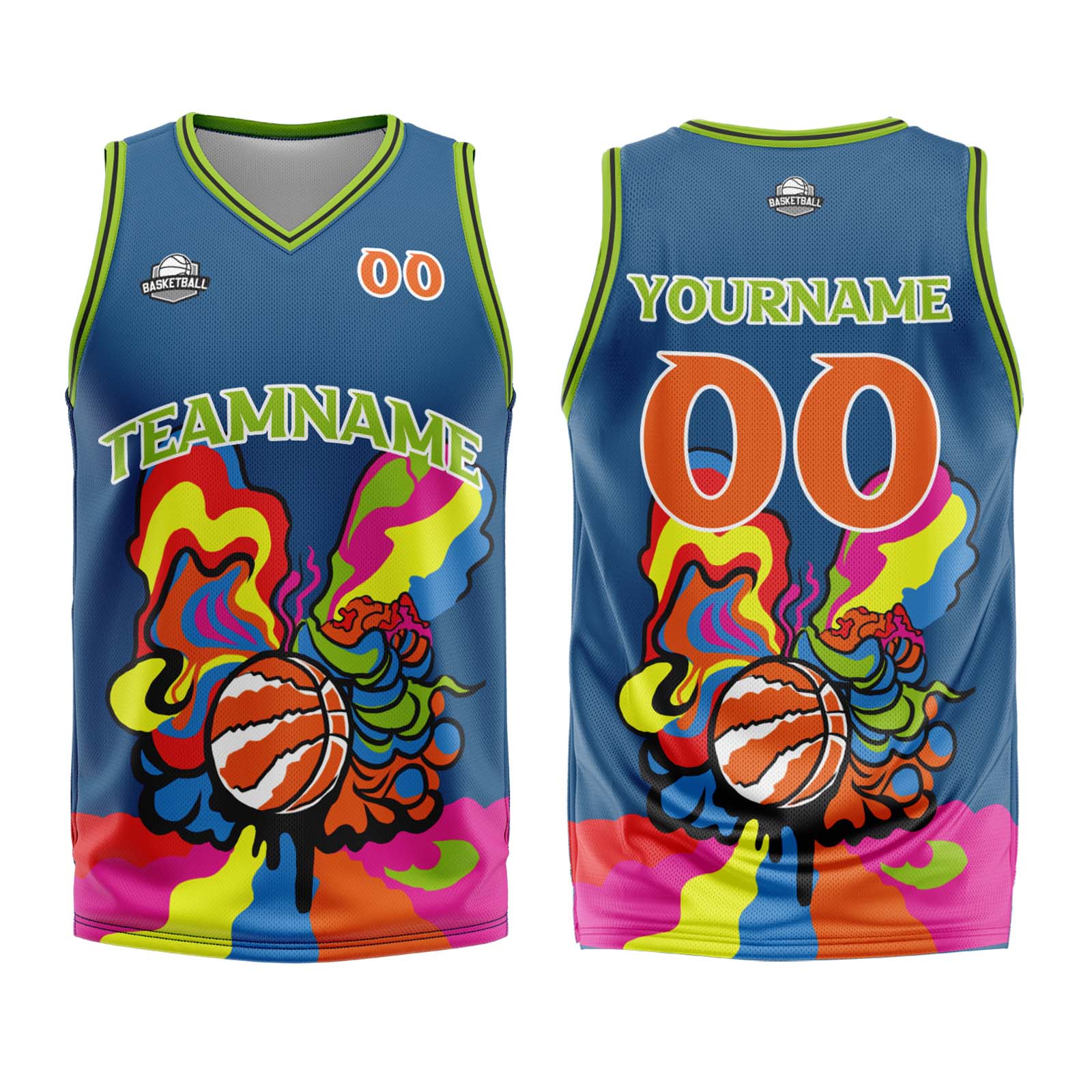 Uniforme de baloncesto azul personalizado con tu logotipo-nombre y número impresos