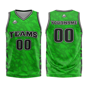 Uniforme de baloncesto personalizado en verde roto y negro con tu logotipo-nombre y número impresos