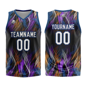 Uniforme de baloncesto personalizado en negro y azul con tu logotipo-nombre y número impresos