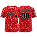 Camiseta de béisbol roja con dise?o personalizado estampado a todo color