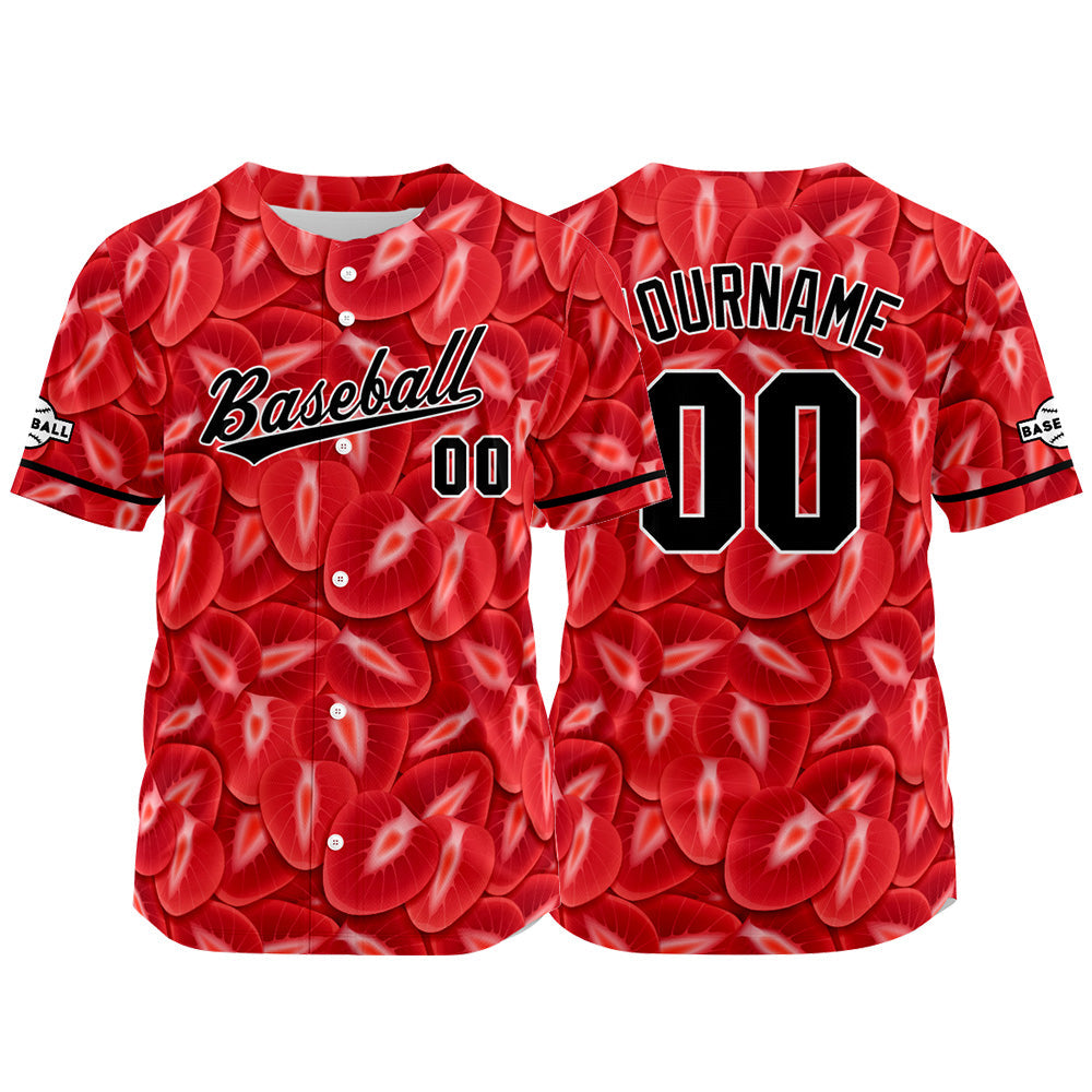 Camiseta de béisbol roja con dise?o personalizado estampado a todo color