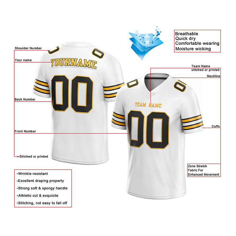 custom authentic football jersey gold black-white mesh
