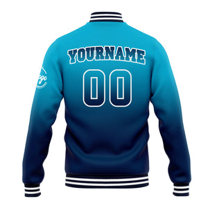 Chaqueta universitaria personalizada estilo Letterman para hombres-mujeres y jóvenes-color aguamarina y azul oscuro