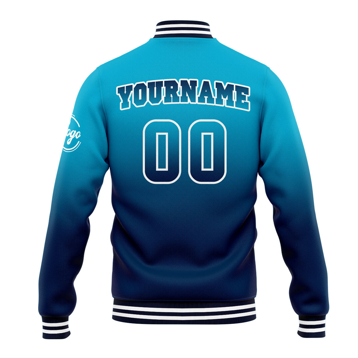 Chaqueta universitaria personalizada estilo Letterman para hombres-mujeres y jóvenes-color aguamarina y azul oscuro