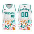 Uniforme de baloncesto personalizado en color blanco aguamarina con tu logotipo-nombre y número impresos