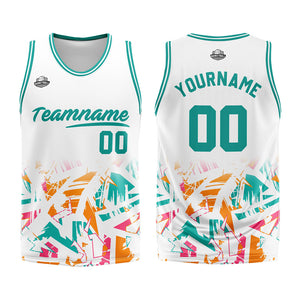Uniforme de baloncesto personalizado en color blanco aguamarina con tu logotipo-nombre y número impresos