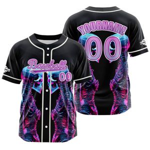 Camiseta de béisbol negra personalizada con botones para hombre mujer adulto y joven Nombre número y logotipo impresos