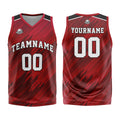 Uniforme de baloncesto rojo tipo rayas personalizado con su logotipo-nombre y número impresos