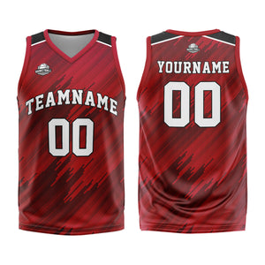 Uniforme de baloncesto rojo tipo rayas personalizado con su logotipo-nombre y número impresos