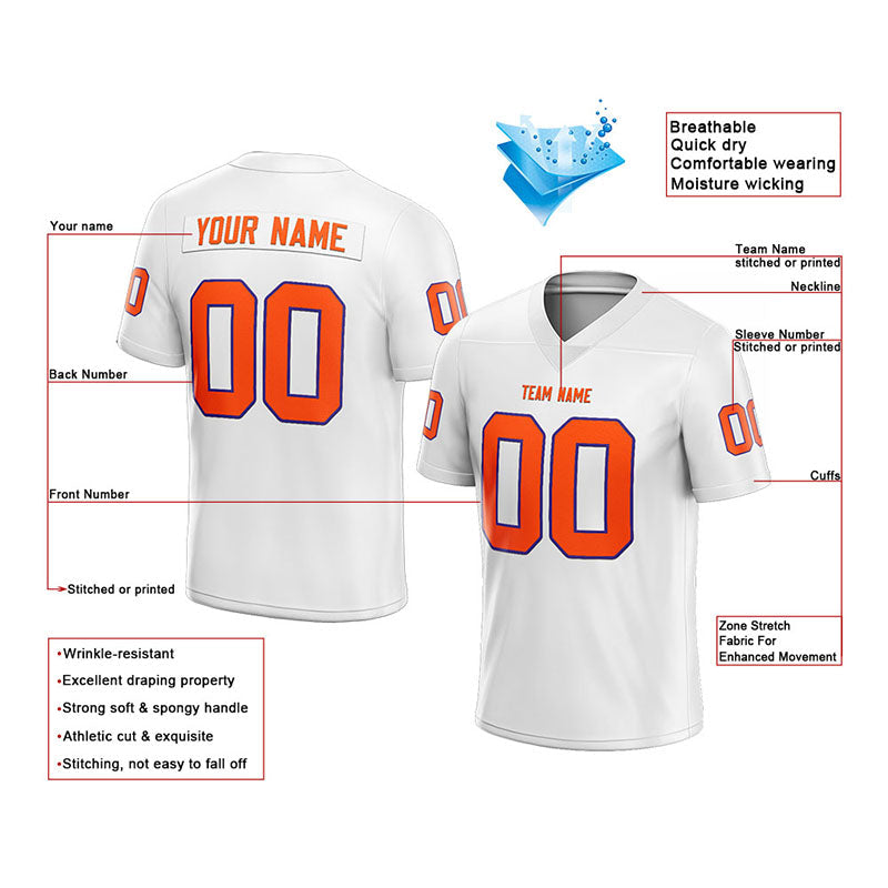 customized  authentic football jersey white-orange mesh
