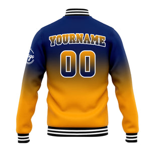 Chaqueta universitaria personalizada estilo Letterman para hombres-mujeres y jóvenes-color azul marino y naranja