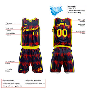 Uniforme de baloncesto azul marino personalizado con diseño de onda acústica-impreso con su logotipo-nombre y número