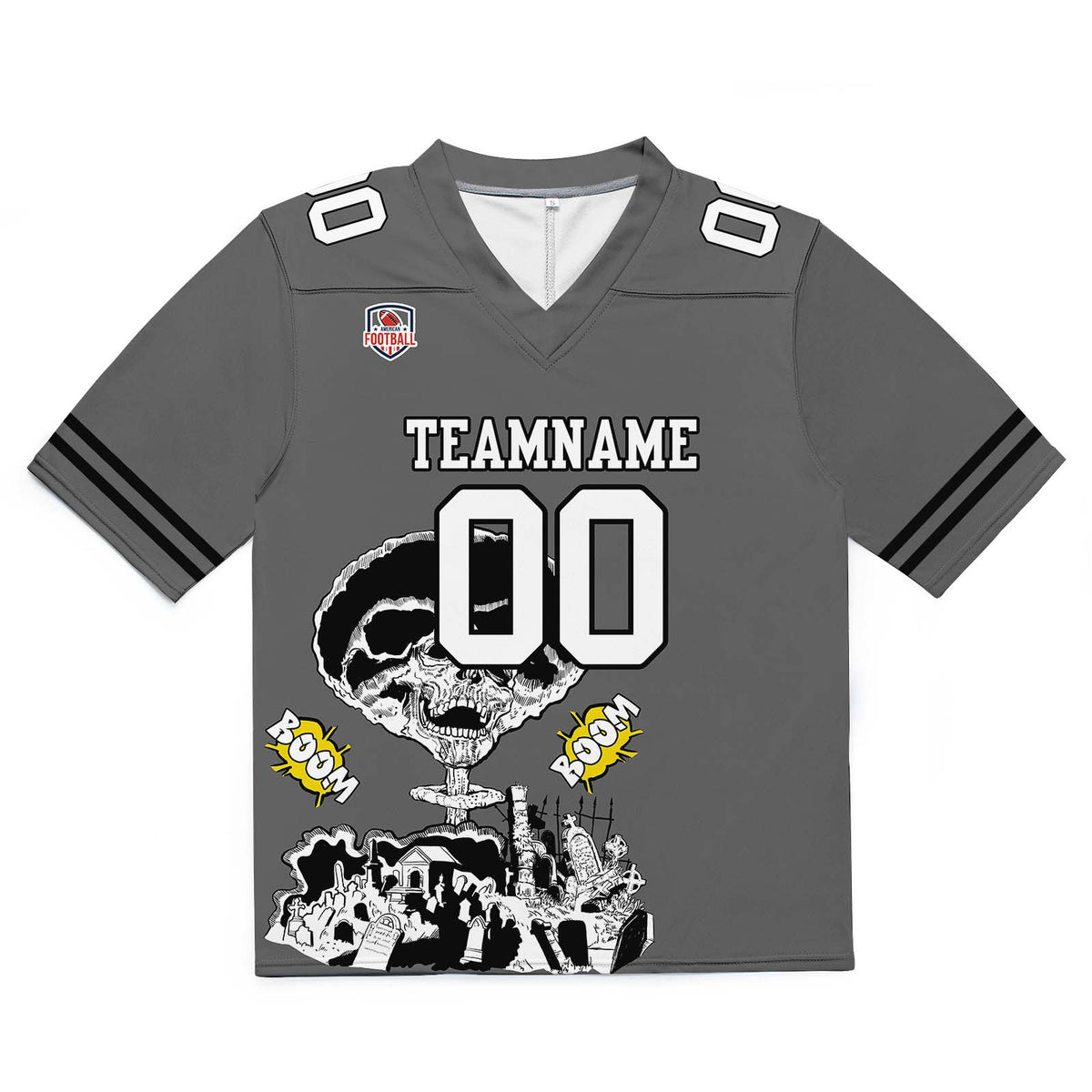 Camiseta de fútbol personalizada con nombre y número del equipo impresos y bordados-color gris