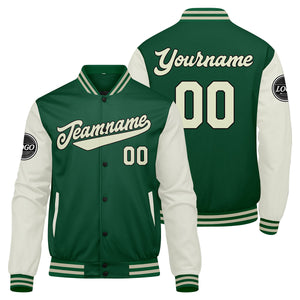 Chaqueta universitaria personalizada estilo Letterman para hombres-mujeres y jóvenes-color verde crema