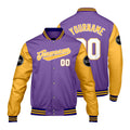Chaquetas universitarias personalizadas en color morado y amarillo para hombres & mujeres y jóvenes & Chaquetas estilo Letterman personalizadas