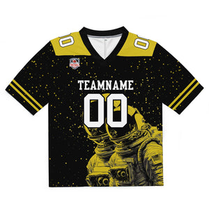 Camiseta de fútbol personalizada con nombre y número del equipo bordados-color negro y amarillo