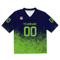 Camiseta de fútbol personalizada con nombre y número del equipo bordados-color azul marino y verde neón