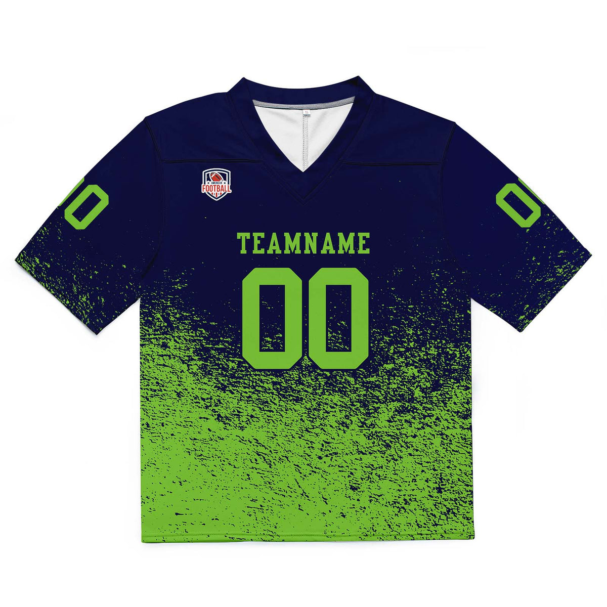 Camiseta de fútbol personalizada con nombre y número del equipo bordados-color azul marino y verde neón