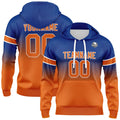Sudadera con capucha degradada personalizada para hombre-mujer-niña o niño Imprime tu logotipo-nombre y número en azul marino y naranja