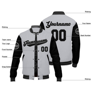 Chaqueta universitaria personalizada estilo Letterman para hombres-mujeres y jóvenes-color gris y negro
