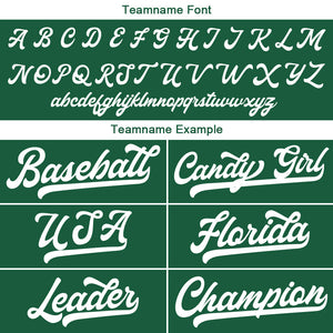 Camiseta de béisbol personalizada con diseño bordado & estilo hip hop & color verde oscuro y blanco