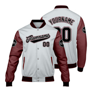 Chaquetas universitarias personalizadas en gris claro y rojo para hombres & mujeres y jóvenes & Chaquetas Letterman personalizadas