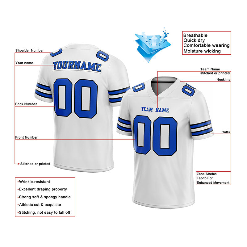 customized authentic football jersey white blue-black mesh