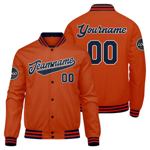 Chaqueta universitaria personalizada estilo Letterman para hombres-mujeres y jóvenes-color azul marino y naranja