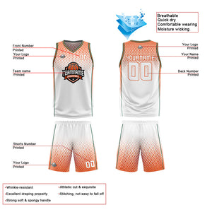 Traje de baloncesto reversible personalizado blanco-naranja y verde para adultos y niños