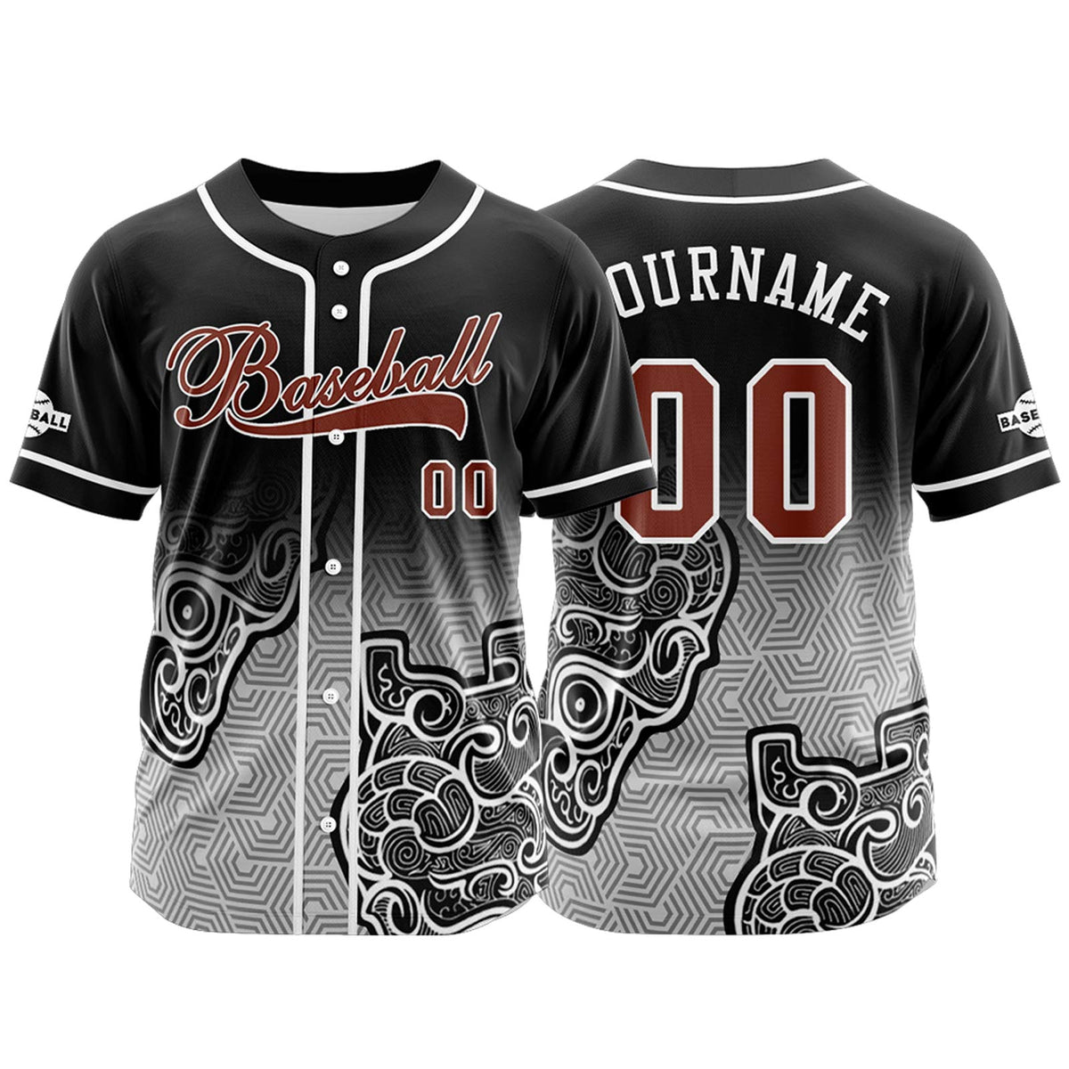 Camiseta de béisbol personalizada negra y gris con botones para hombre mujer adulto y joven Estampado de nombre número y logotipo