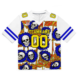 Camiseta de fútbol personalizada con nombre y número del equipo bordados a mano-color girasol-azul marino